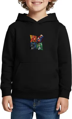 Produktbild von Spreadshirt DC Comics Justice League Superhelden Kinder Premium Hoodie, 110/116 (4 Jahre), Schwarz