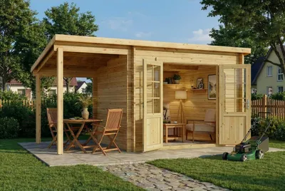 Produktbild von Alpholz Pultdach Gartenhaus Maria mit Schleppdach Gartenhaus aus Holz, Holzhaus mit 34 mm Wandstärke inklusive Schleppdach, Blockbohlenhaus mit Montagematerial