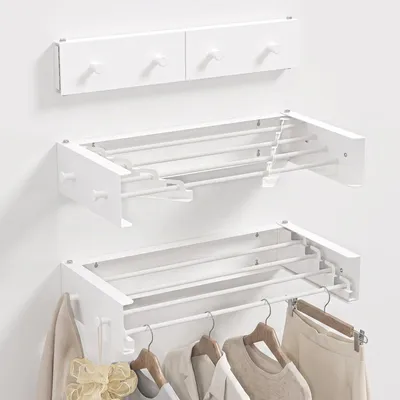 Produktbild von Wandtrockner Wäschetrockner Wäscheständer - 50 cm - 3,2 m Trocknungslänge - Weiß - Klappbar für Bad und Balkon