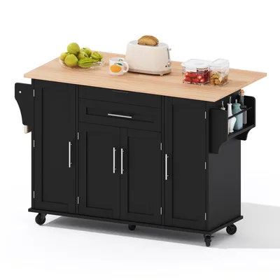 Produktbild von mobile Kücheninsel,Küchenwagen,ausziehbare Arbeitsplatte bis 70cm,verdeckte Besteckschublade,verstellbare Einlegeböden,Gewürzregal und Handtuchhalter