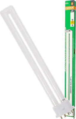 A fluorescent light bulb and its packaging are shown against a white background.