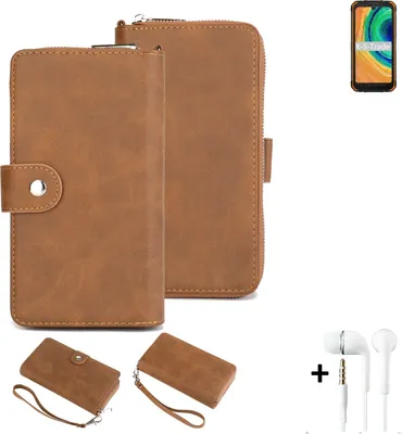 Produktbild von K-S-Trade Handy Schutz Hülle kompatibel mit Doogee S59 + Kopfhörer Portemonnee Tasche Wallet-Case Bookstyle-Etui braun (1x)