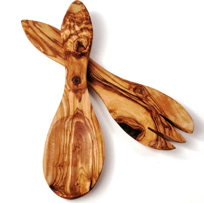 Produktbild von Salatbesteck aus Olivenholz, moderne Form 20 cm