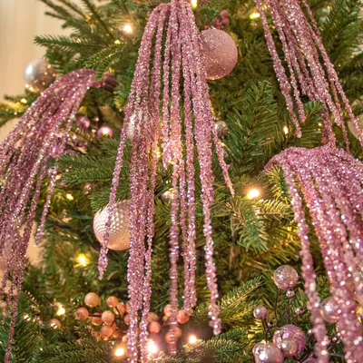 6 Kunstzweige mit Glitzer, 82 cm, rosa, Weihnachtsdeko