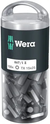 Zdjęcie produktu dla Wera 05072447001, 100 szt., Torx, TX 15x25, 25 mm, 25,4 / 4 mm (1 / 4"), Sześciokątny