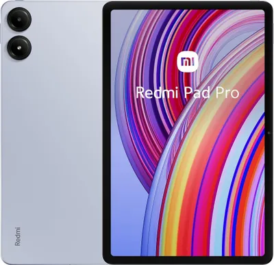 A silver tablet with a colorful wallpaper displayed on its screen.