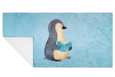 Produktbild von Mr. & Mrs. Panda Flauschtuch Pinguin Buch - Eisblau - Geschenk, Pause, Urlaub, gesichtstuch, Baumwollhandtuch, Handtuch, gesichtshandtuch, Ausruhen, Pinguine, 50x100