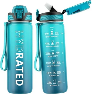 Productafbeelding van Ibenzoa® Tritan drinkfles, 750 ml, met rietje en tijdmarkering, BPA-vrij, lekvrij – ideaal voor sport en dagelijks gebruik