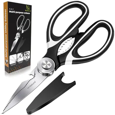 Produktbild von HI NATURE™ Küchenschere Edelstahl - Schere Küchenschere klein mit Schutzkappe - Haushaltsschere für Fleisch, Geflügel, Kräuter - Spülmaschinenfest, Scharf, fleischschere edelstahl, Ergonomischer