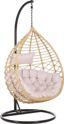 Produktbild von BELIANI Hängesessel Beige Rattan mit schwarzem Gestell aus Stahl inkl. Kissen Outdoor Indoor Boho Stil