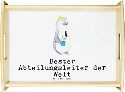 Produktbild von Mr. & Mrs. Panda sofatablett Pinguin Bester Abteilungsleiter der Welt - Weiß - Geschenk, Ruhestand, tablett holz, Servierplatte, Leiter, Serviertablett, Geschenkidee