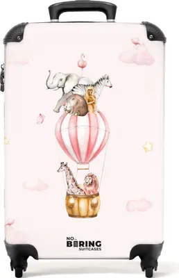Produktbild von NoBoringSuitcases.com® Koffer Handgepäck Trolley Rollkoffer Kleine Reisekoffer mit 4 Rollen - Heißluftballon - Tiere - Rosa - Mädchen - Löwe - Cabin Size < 55x40x23 cm & 55x40x20 cm - Fotokoffer - Kabinenkoffer - BoardgepäckHandgepäck Koffer 55x35x20 cm, 36L,