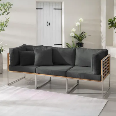 Produktbild von home24 Loungesofa - 3-teilig - Webstoff / Teak Massiv