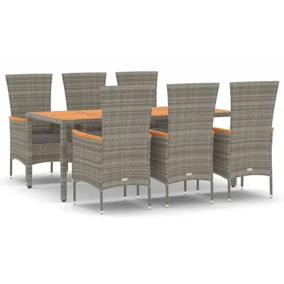 Produktbild von 7-tlg. Garten-Essgruppe mit Kissen Grau Poly Rattan