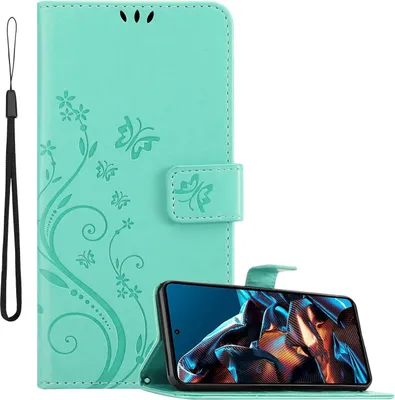 Immagine prodotto di Cadorabo cover per Xiaomi Poco X5 Pro cover in FLORAL TURQUOISE cover protettiva in design floreale con chiusura magnetica, funzione stand e slot per carte Book Case Cover