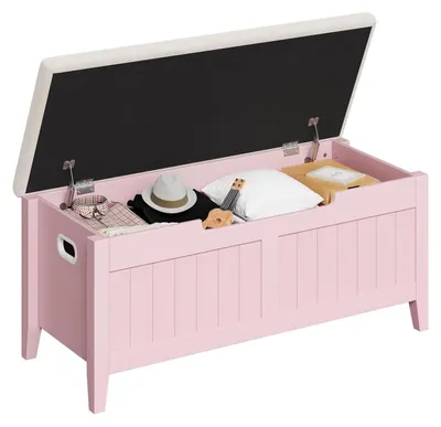 Image de Banc avec rangement, couleur rose, 100 cm, rembourré, avec charnières de sécurité