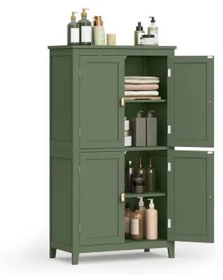 Produktbild von Badezimmerschrank mit 4 Türen | Klassisches weißes Waldgrün | 60x30x110 cm