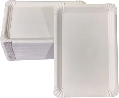 Zdjęcie produktu dla 100 płaskich papierowych talerzy białych kwadratowych 16 x 23 cm