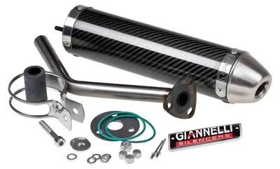 Zdjęcie produktu dla Tłumik końcowy Giannelli carbon High Up z homologacją ABE, przeznaczony do motocykli Aprilia MX 50 z silnikiem AM6