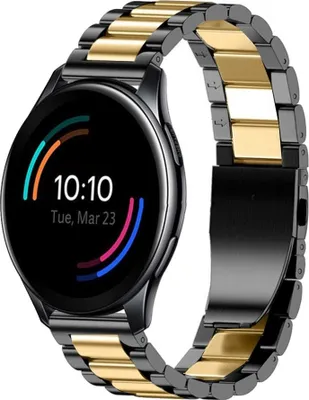 Produktbild von Strap it - Stahlarmband - Kompatibel mit OnePlus Watch Armband - Gliederarmband - Faltschließe - Ersatzarmband Hochwertiger Edelstahl - für Armband Schwarz/Gold