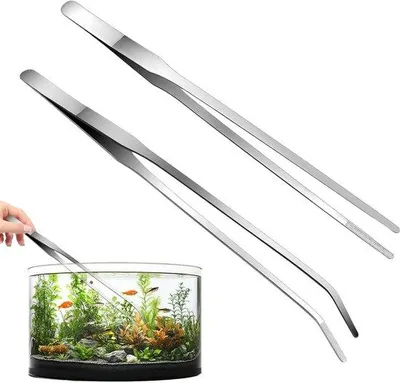 Productafbeelding van RVS Plantentang Set - 2 Stuks Rechte & Gebogen Aquarium Pincet 27 cm
