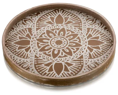 Image de Omgoods - Plateau rond - Plateau en bois - Plateau décoratif - Motif unique - Plateau pour table basse - Décoration de style rustique - Assiette de service