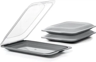 Produktbild von Famanu Aufbewahrungsboxen für Fleischwaren - Set von 3, stapelbar, BPA-frei, mit abnehmbarem Deckel, grau