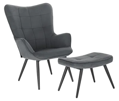 Image de Fauteuil - Chaise de relaxation - Fauteuil à dossier - Repose-pieds - Revêtement en velours - Structure métallique réglable