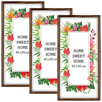 Produktbild von MG Design Set aus 3 Braun Bilderrahmen 40 x 80 cm - Aus echtem Holz mit Acrylglas, zum Aufhängen & Aufstellen, für Fotos, Poster & Puzzle