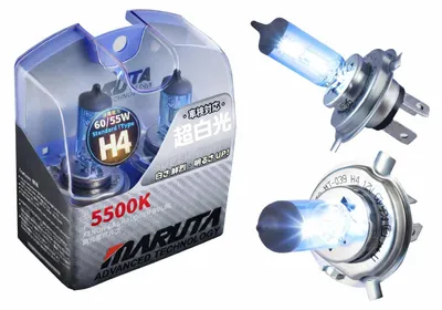 Produktbild von MARUTA SUPER WHITE H4 60/55W Halogenlampe für Abblendlicht, Fernlicht, 5500K Xenon-Effekt, langlebige hochwertige Xenon-Gas Quarzglas Birne, ECE Prüfzeichen - designed in Japan!