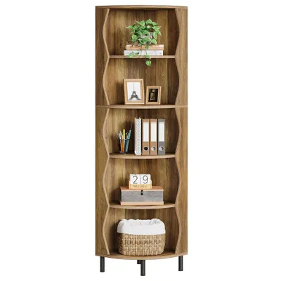 Produktbild von Tribesigns 5-stöckiges Eckregal, 180 cm hohes Eckbücherregal, stilvolles Bücherregal aus Holz, Lagerregal, Pflanzenständer, rustikales Braun