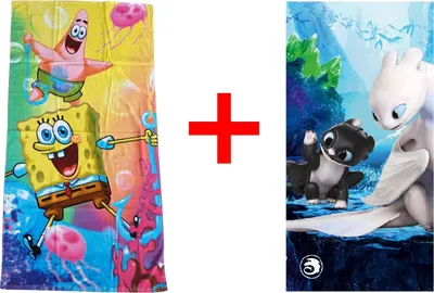Produktbild von SpongeBob Schwammkopf + Drachen zähmen leicht gemacht, Badetuch, Strandtuch Handtuch, 2er-Set