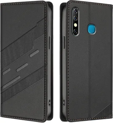 Produktbild von Hülle für Infinix Hot 8/Hot 8 Lite/Tecno Spark 4/Camon 12, Kunstleder Brieftaschen Handyhülle mit Kartenfach und Standfunktion Schwarz