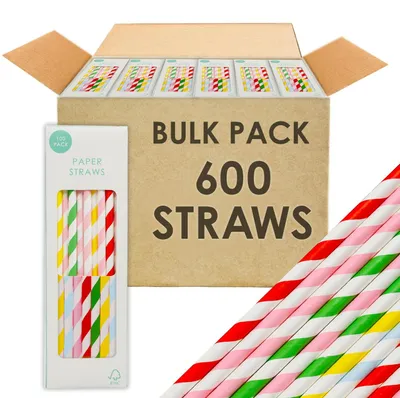600 Papierstrohhalme gestreift, 19,5 cm, bunt