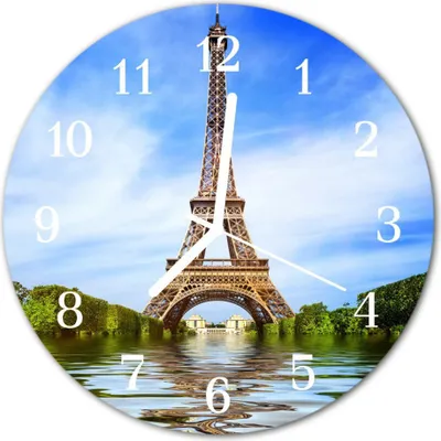 Produktbild von Glasuhr Wanduhr Küchenuhr Echt-Glas 30fi cm Eiffelturm blau