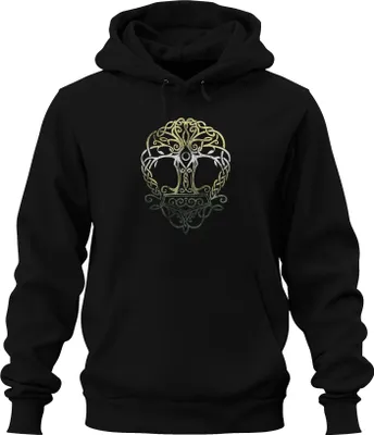 Obrázek produktu pro Thorhammer Viking Yggdrasil Tree of Life Celtic Knot Runes Uni mikina s kapucí, černá, M