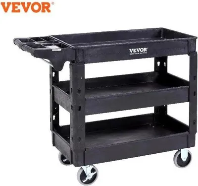 Productafbeelding van Famanu servicekar met 3 compartimenten - Kunststof trolley - Zwart