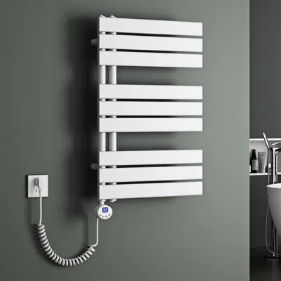 Produktbild von Mai & Mai Badheizkörper Elektrisch 76x50 cm in Weiß Seitenanschluss Handtuchheizkörper Handtuchhalter Handtuchwärmer Badheizung mit Heizstab 600W