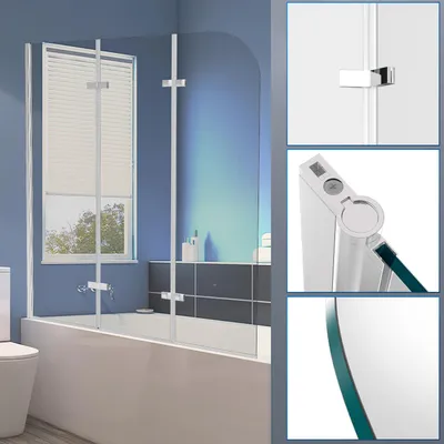 Immagine prodotto di Pannello doccia Peviasot per vasca da bagno, 120 x 140 cm, divisorio pieghevole per vasca da bagno composto da 3 elementi, paravento per vasca da bagno in vetro temperato di sicurezza da 6 mm, orientabile a 180°, colore argento trasparente