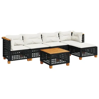 Image de vidaXL Ensemble de salon de jardin 6 pièces avec coussins noir poly rotin