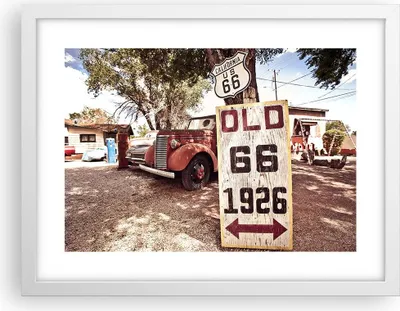 Produktbild von Gerahmtes Poster - Weißer Rahmen - Straße alt 66 USA - 40x30 cm - Wand Bild - Wanddeko - Wandbilder - Kunstposter - Wandposter - Bilderrahmen - Bilder - Kunstdruck - Wandbild - P2WAA40x30-3562
