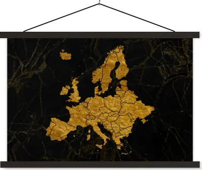 Produktbild von MuchoWow® Textilposter Karte von Europa - Gold - Schwarz 60x40 cm mit schwarzem Rahmen - Hölzernes