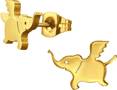 Produktbild von Ohrringe Ohrstecker 316L Chirurgenstahl fliegender Elefant in verschiedenen Farben Farbe - Goldfarben