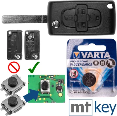 Produktbild von Repair Reparatur Satz Autoschlüssel Funk Fernbedienung Austausch Gehäuse mit 4 Tasten + VA2 Rohling + Batterie kompatibel mit Peugeot 807 1007