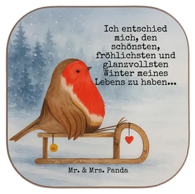 Produktbild von Mr. & Mrs. Panda Untersetzer für Gläser Rotkehlchen Schlitten Design - Weiß - Geschenk, Weihnachten, Tischuntersetzer, Coaster, gläseruntersetzer, Vogel, Tischschoner