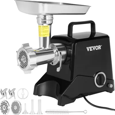 Obrázek produktu pro VEVOR Elektrický mlýnek na maso Stroj na maso z nerezové oceli 190 kg/hod. Mlýnek na mleté maso, multifunkční kuchyňský robot na plnění klobás 575 W včetně 2 řezných desek, 3 trubek na klobásy, 2 nožů na hovězí, kuřecí, krůtí atd.