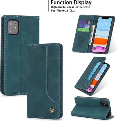 Produktbild von iPhone 11 Hülle, LaimTop Retro Kunstledertasche Schutzhülle mit Kartenfach Standfunktion für iPhone 11 Blau
