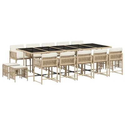 Produktbild von vidaXL 15-tlg. Garten-Essgruppe mit Kissen Beige Poly Rattan