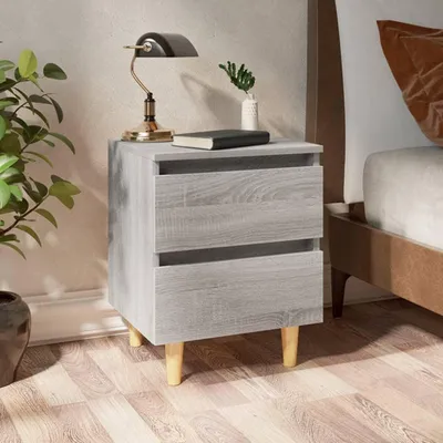Obrázok produktu pre vidaXL Nočný stolík s masívnymi drevenými nohami Grey Sonoma 40x35x50 cm