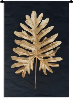 Produktbild von MuchoWow® Wandteppich Wandbehang Gold - Schwarz - Blatt 90x135 cm Tapisserie Dekoration Wandtuch - Baumwolle - Wandskulptur